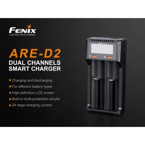 Зарядное устройство ARE-D2 LCD с функцией банка аккумуляторов (Fenix) KingArms.ee Зарядные устройства