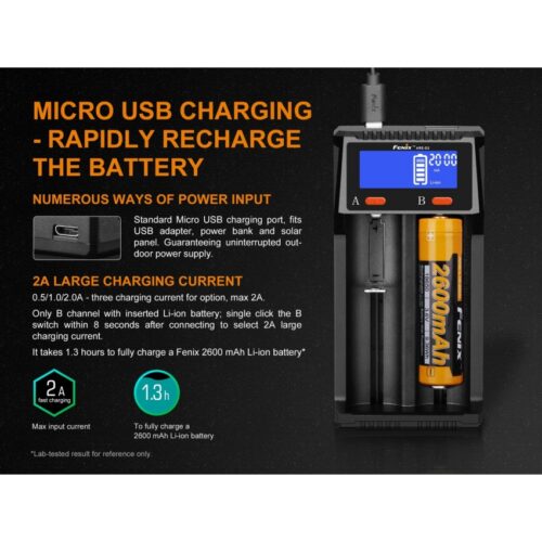 ARE-D2 LCD battery charger with battery bank function (Fenix) KingArms.ee Chargers