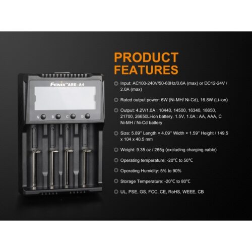 Зарядное устройство ARE-A4 LCD (Fenix) с питанием от сети KingArms.ee Зарядные устройства
