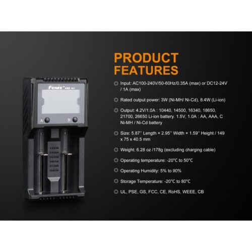 Зарядное устройство ARE-A2 LCD (Fenix) с питанием от сети KingArms.ee Зарядные устройства